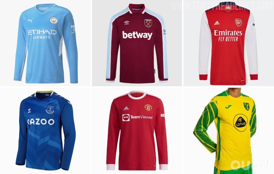 只有 6 家英超俱乐部出售长袖球衣